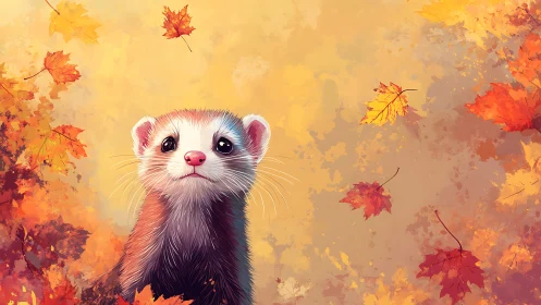 Autumn ferret portrait rendered in warm digital painting tones
