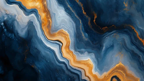 Luminous gold river flows through deep swirling navy stone