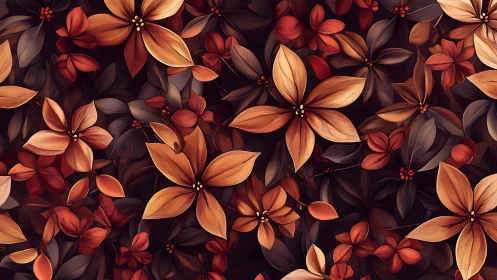Copper-toned floral illustration with layered autumn petals.
