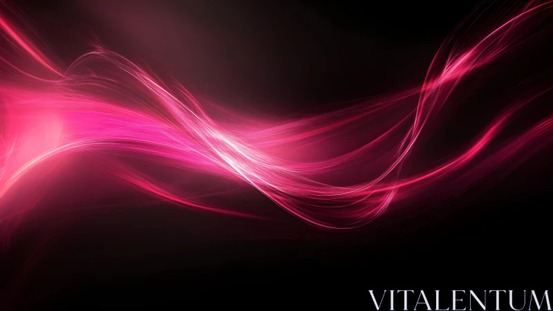 Vibrant flowing pink light waves on dark abstract digital background.