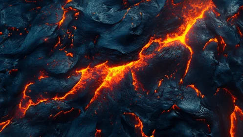 Lava Flow Thermal Gradient: Incandescent Magma Crust Fracture Pattern.