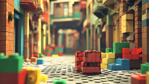 Colorful LEGO Street: Vibrant Brick Urban Scene With Depth.