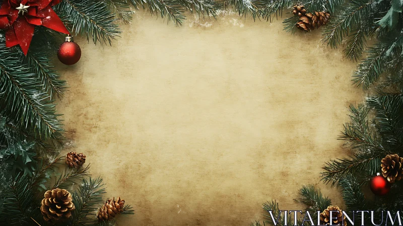 Vintage Christmas border frames rustic parchment center.