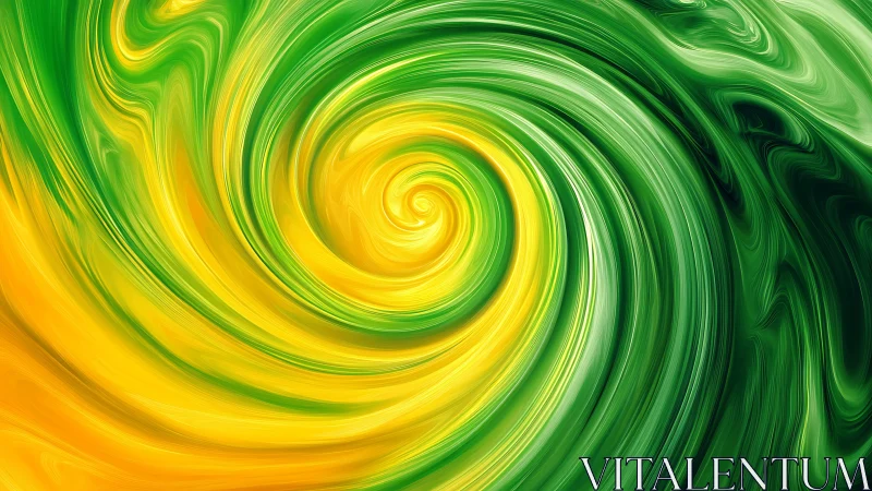 Green and yellow spiral vortex abstract digital swirl art.