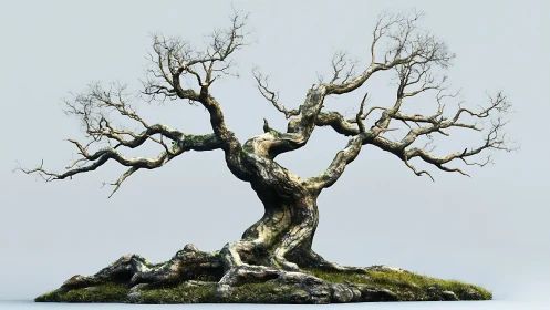 Digital bonsai study with twisted trunk and sparse canopy.