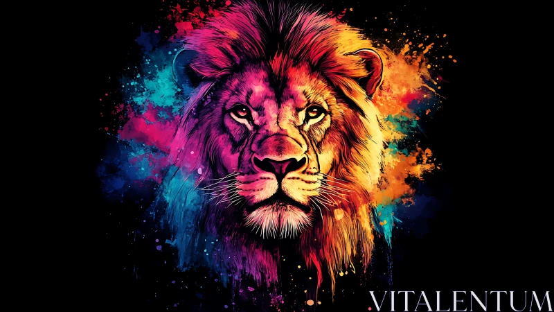 Colorful lion portrait glowing with bold creative energy.