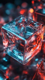 3D refractive ice cube with neon bicolor specular lighting.