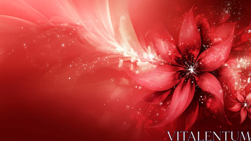 Digital red floral abstraction shows layered petal structures