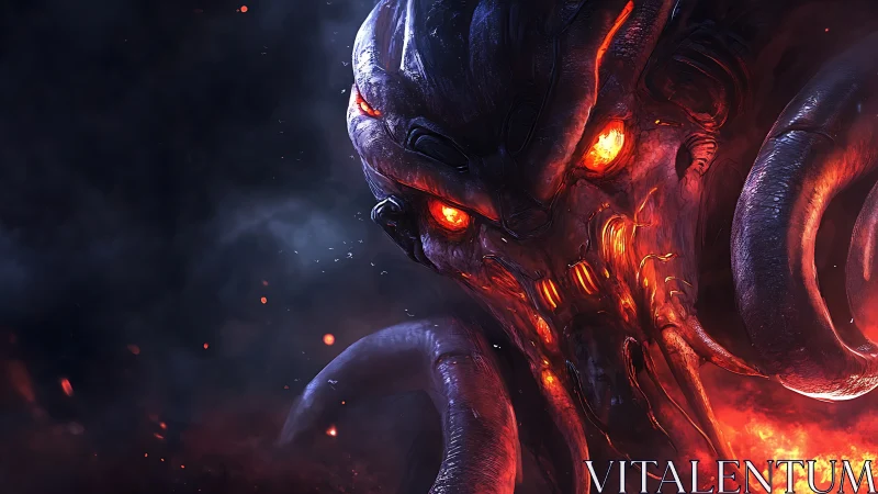 Demonic tentacled warlord emerges from molten inferno.