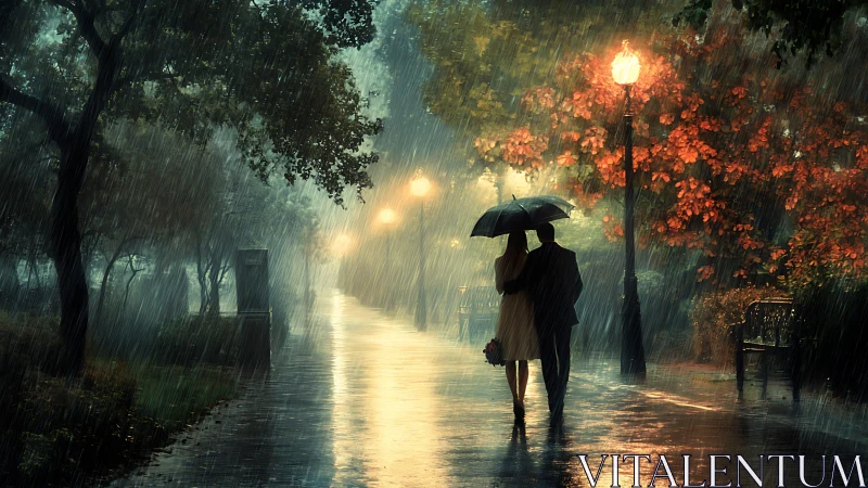 Solitary Walk Through Rainy Autumn Streets at Dusk