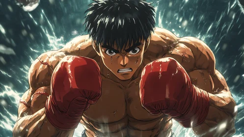Dynamic anime boxer portrait with cinematic lighting focus.