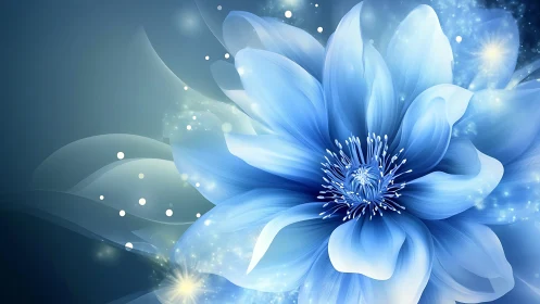 Blue Luminous Flower with Particle Effects.