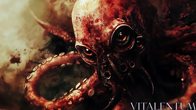 Crimson abyssal horror studies the viewer with molten eyes