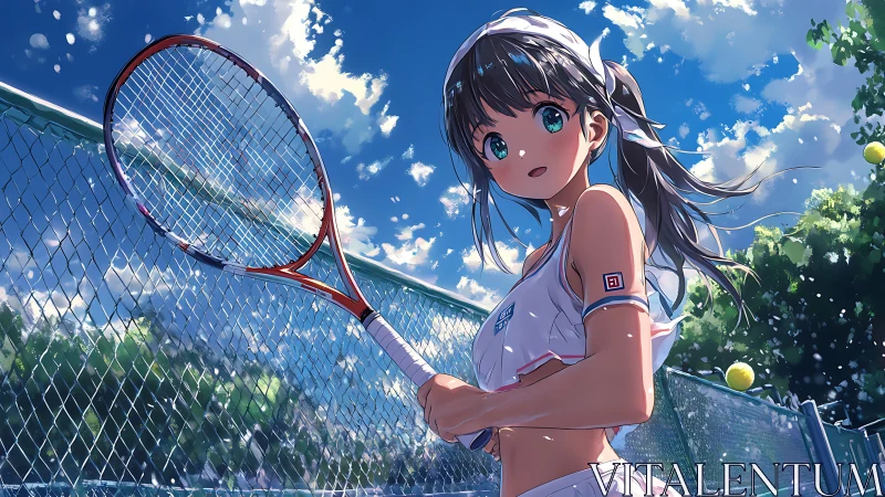 Sunny court confidence with a spirited anime tennis player.