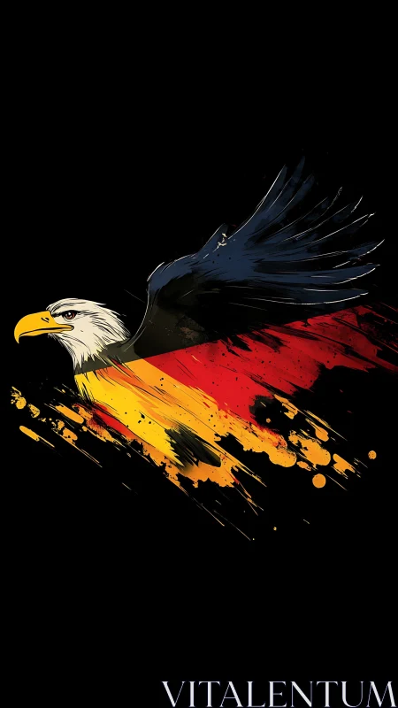 Eagle streaks through midnight in molten German colors.