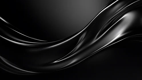 Curved black metallic surfaces form smooth flowing abstract wave