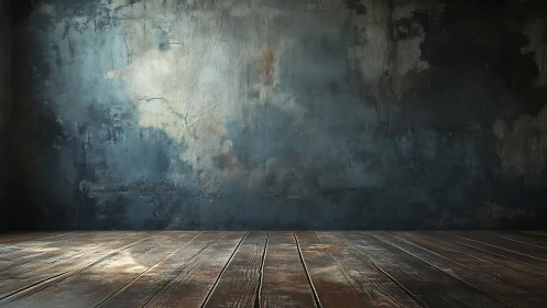 Empty timber stage waits beneath brooding textured wall