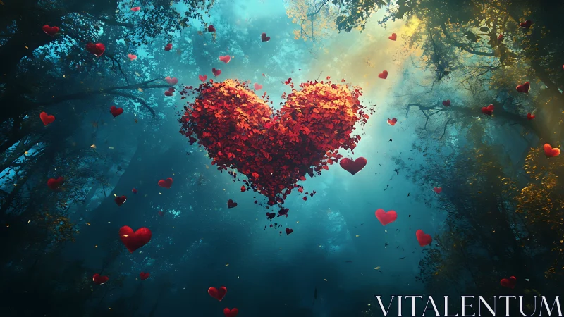 Floating Heart Particles in Luminous Forest Sanctuary