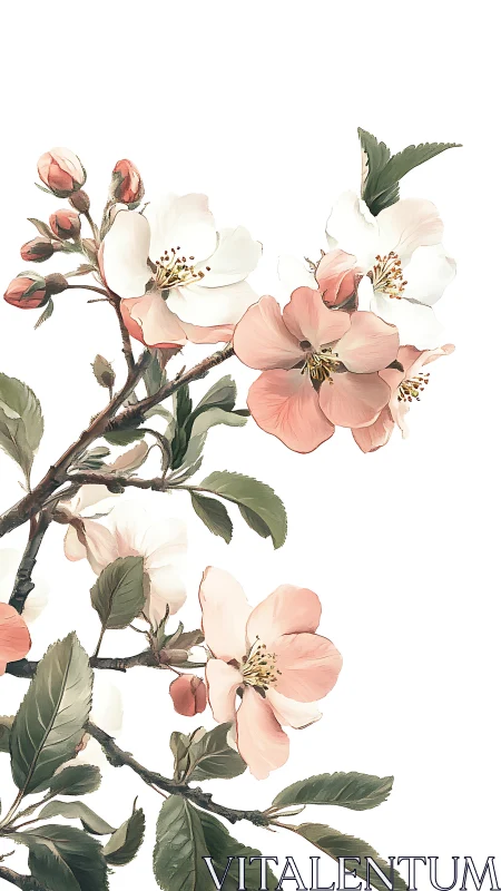 Spring Apple Blossoms: Botanical Watercolor Study of Flowering Branch