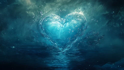 Water Heart Formed by Underwater Splash and Light.