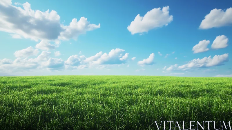 Open grass field under blue sky with scattered clouds.
