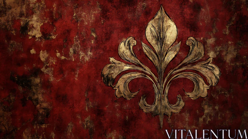 Golden fleur-de-lis on rich red textured background.