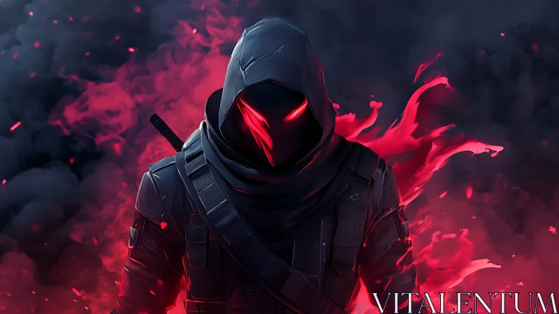 Cyberpunk wraith assassin in red reactive energy shroud.