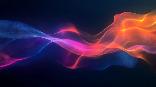 Colorful digital light waves flow across dark gradient space