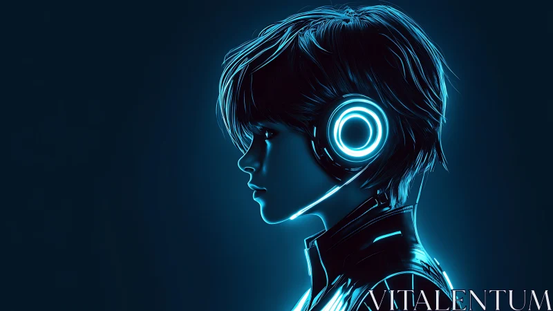 Cyberpunk profile portrait shows neon-lit wired listener