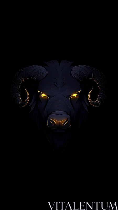 Glowing horned bull portrait emerging from deep shadow.