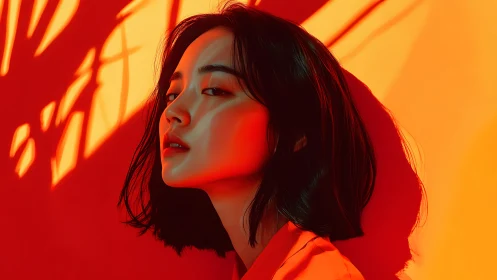 Bold portrait catches warm light in rich red and orange glow