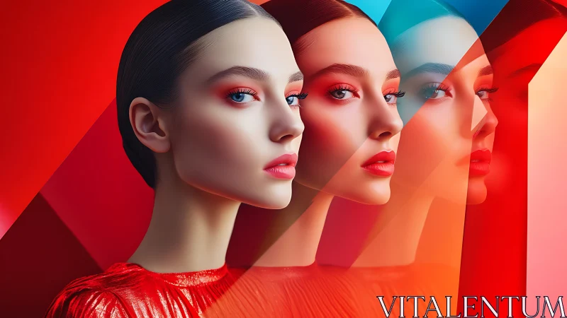 Bold digital portrait multiplies a model through prismatic color