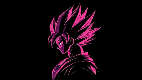 Side profile silhouette shows stylized spiky-haired figure