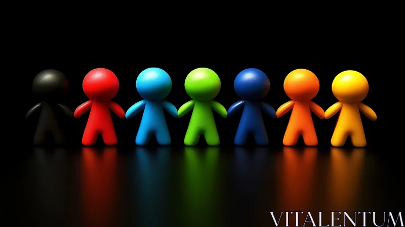 Row of colored figurines stands under controlled studio lighting