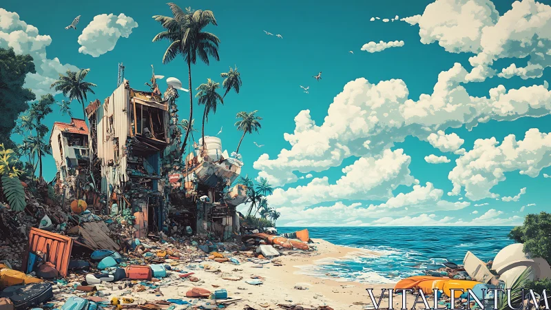 Derelict tropical shoreline shows chaotic coastal ruin