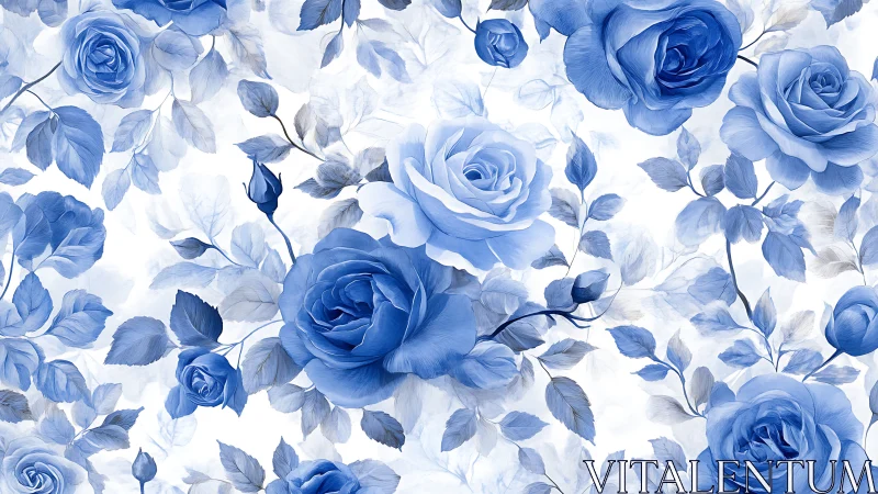 Monochromatic Blue Roses Against White Background