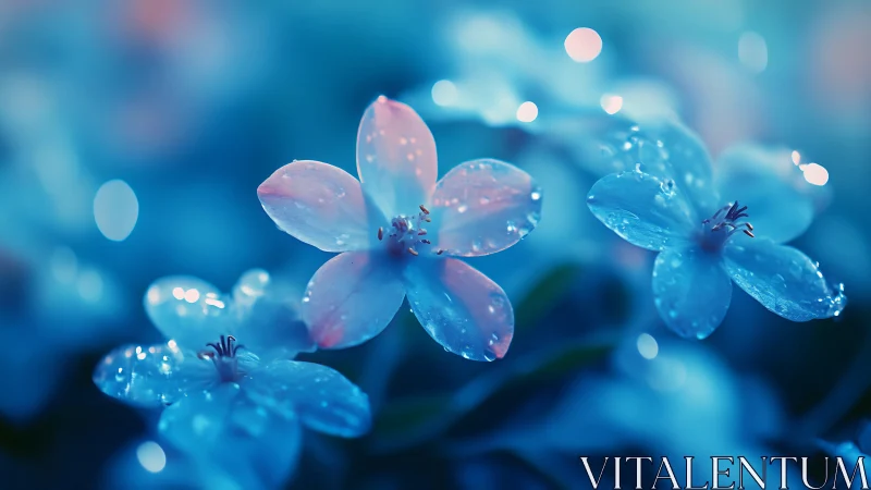 Delicate Pink Flowers Covered in Water Droplets