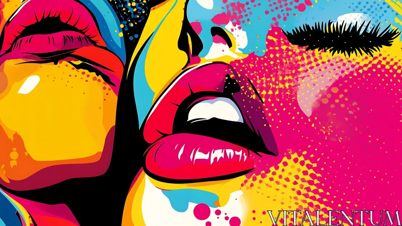 Neon-kissed pop art lips explode in electric color fever.
