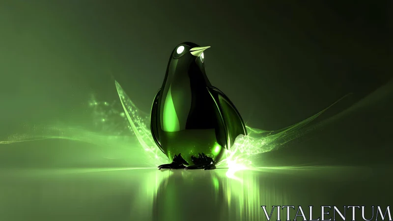 Glossy green digital penguin with glowing abstract effects. Glossy green digital penguin with glowing abstract effects.