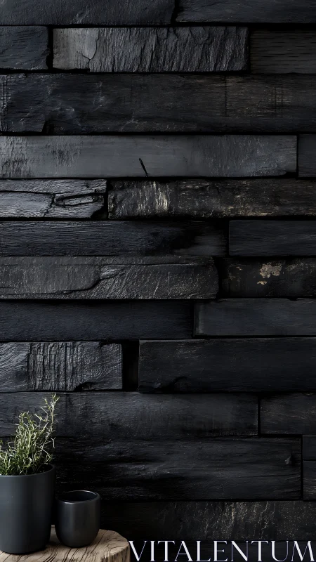 Charred timber wall whispers softly around quiet green