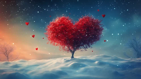 Crimson Love Tree Blooms Beneath Frozen Starlight.