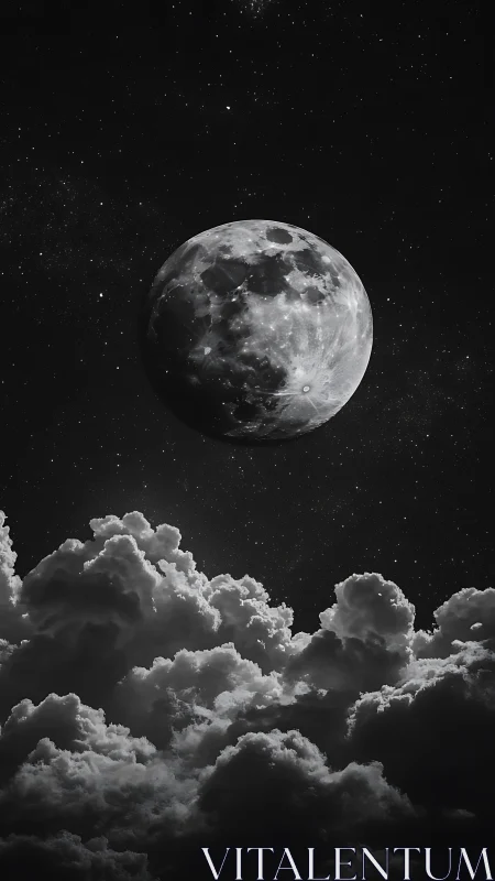 Moon hangs like a silver lantern above storm-thick clouds