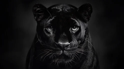 Black Panther's Piercing Gaze Captured in Stark Monochrome.
