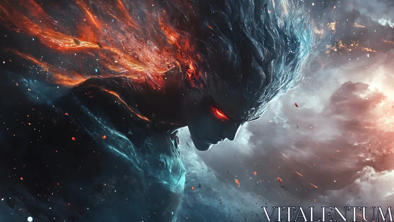 Elemental cosmic entity with blazing hair and red eyes.