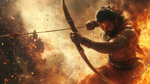 Blazing warrior archer carves firelit path through chaos.