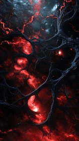 Fiery cosmic web coils through dark organic void