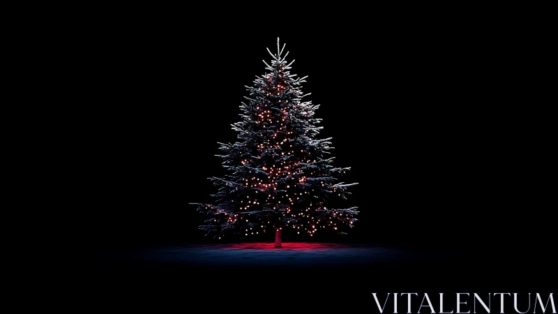 Lone midnight Christmas tree quietly conducts small starlight