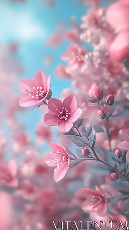 Delicate Pink Blossoms Against Clear Blue Sky