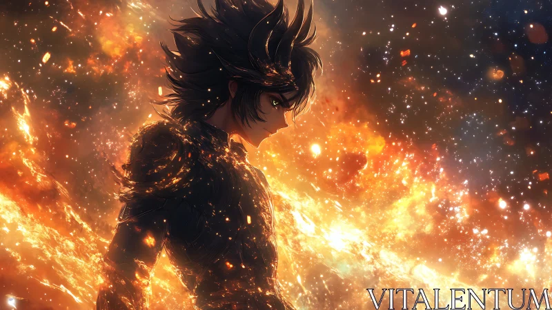 Starglow warrior wrapped in blazing cosmic embers.