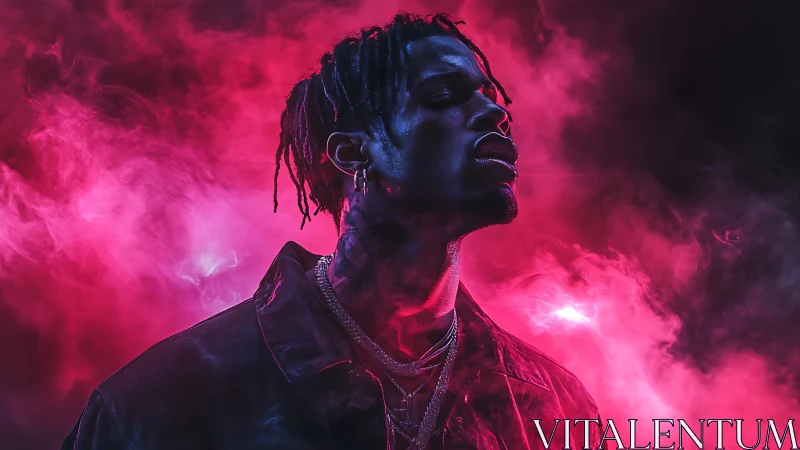 Moody neon portrait captures a singer in vivid pink haze